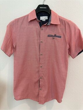 Boys Craft+Flow Short-Sleeve Button-Up Cotton Blend in Coral Red  10/12 Medium